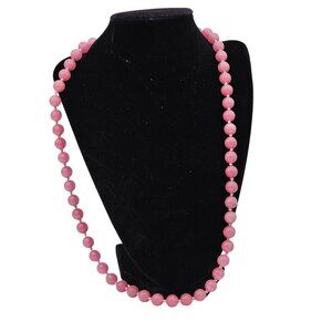 Vintage Long Smooth Round Glass Pink Beaded Necklace Gold Clasp Barbiecore